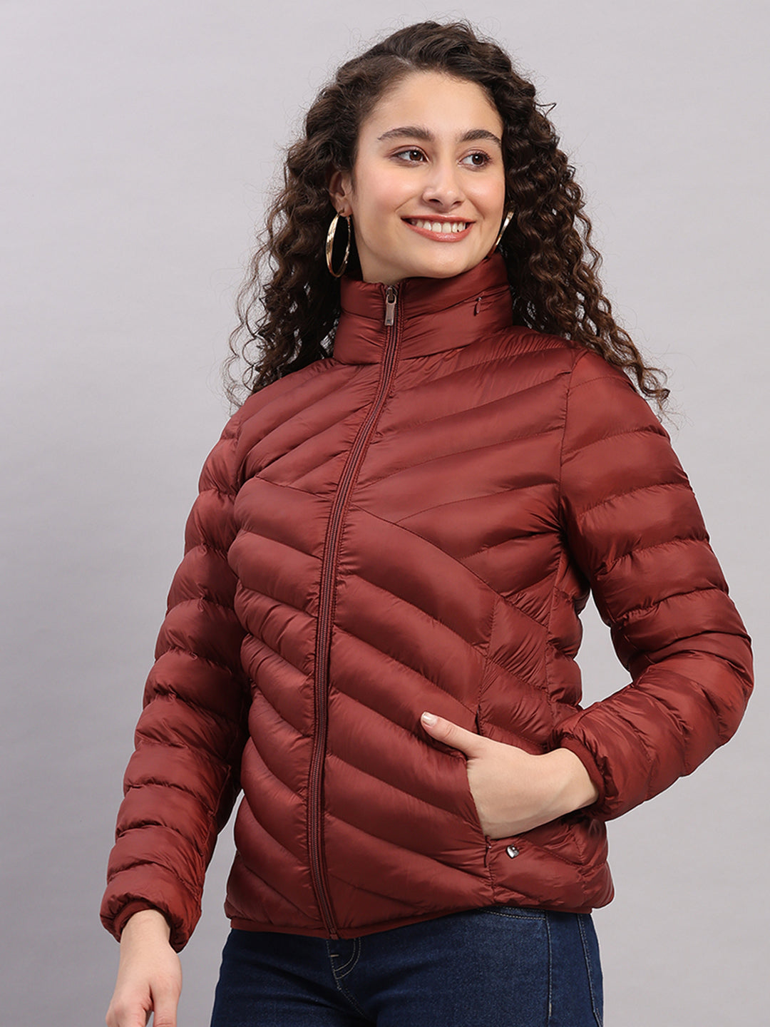 Women Maroon Solid Hooded Lightweight Packable Jacket