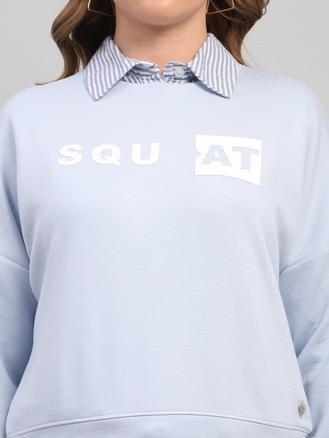 Women Sky Blue Printed Round Neck Full Sleeve Sweatshirt