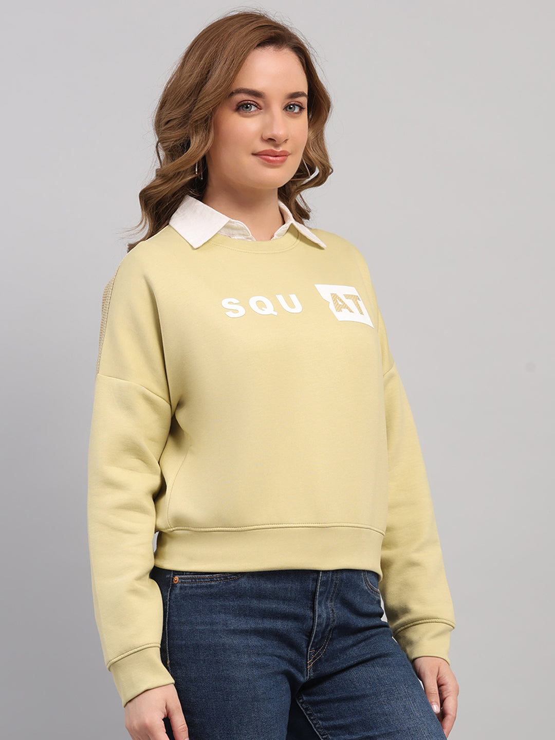 Women Green Printed Round Neck Full Sleeve Sweatshirt