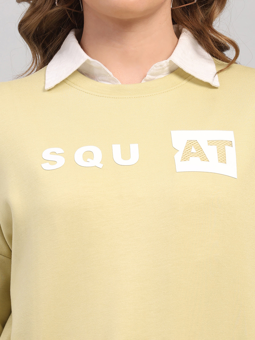 Women Green Printed Round Neck Full Sleeve Sweatshirt