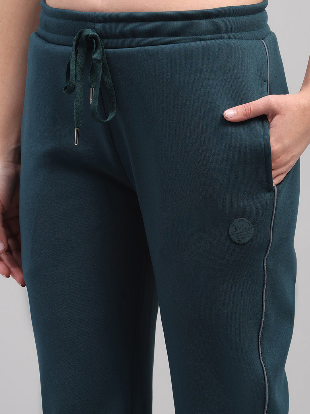 Women Teal Blue Printed Mock Neck Full Sleeve Winter Tracksuit