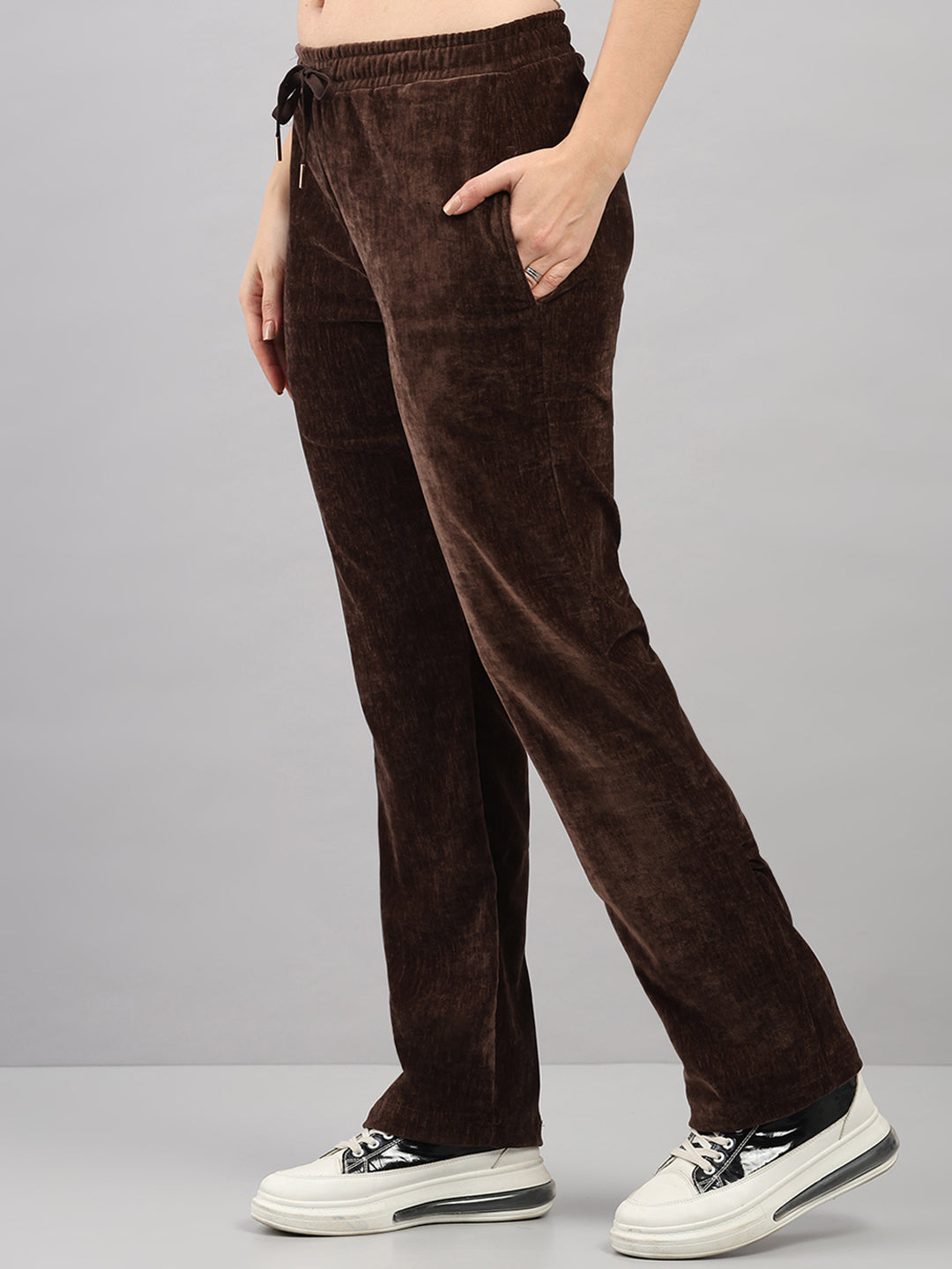 Women Brown Polka Dots Hooded Full Sleeve Winter Tracksuit