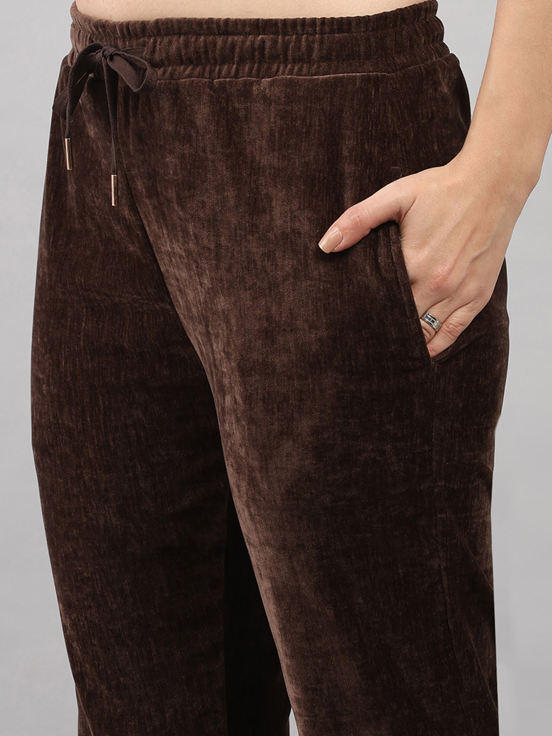 Women Brown Polka Dots Hooded Full Sleeve Winter Tracksuit