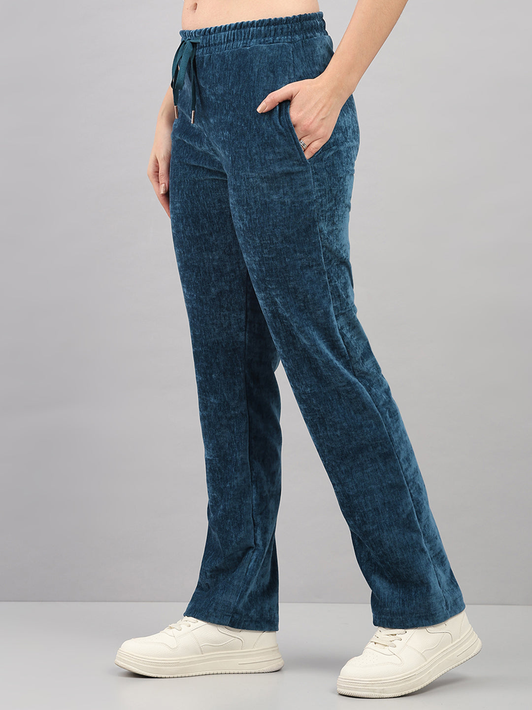 Women Teal Blue Polka Dots Hooded Full Sleeve Winter Tracksuit