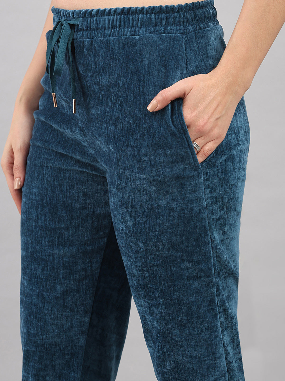 Women Teal Blue Polka Dots Hooded Full Sleeve Winter Tracksuit