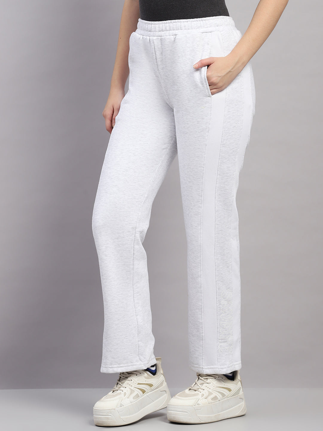 Women Off White Printed Regular Fit Winter Lower