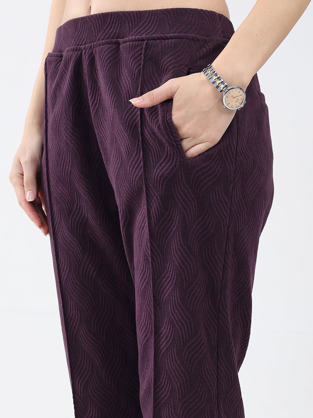 Women Purple Self Design Regular Fit Winter Lower