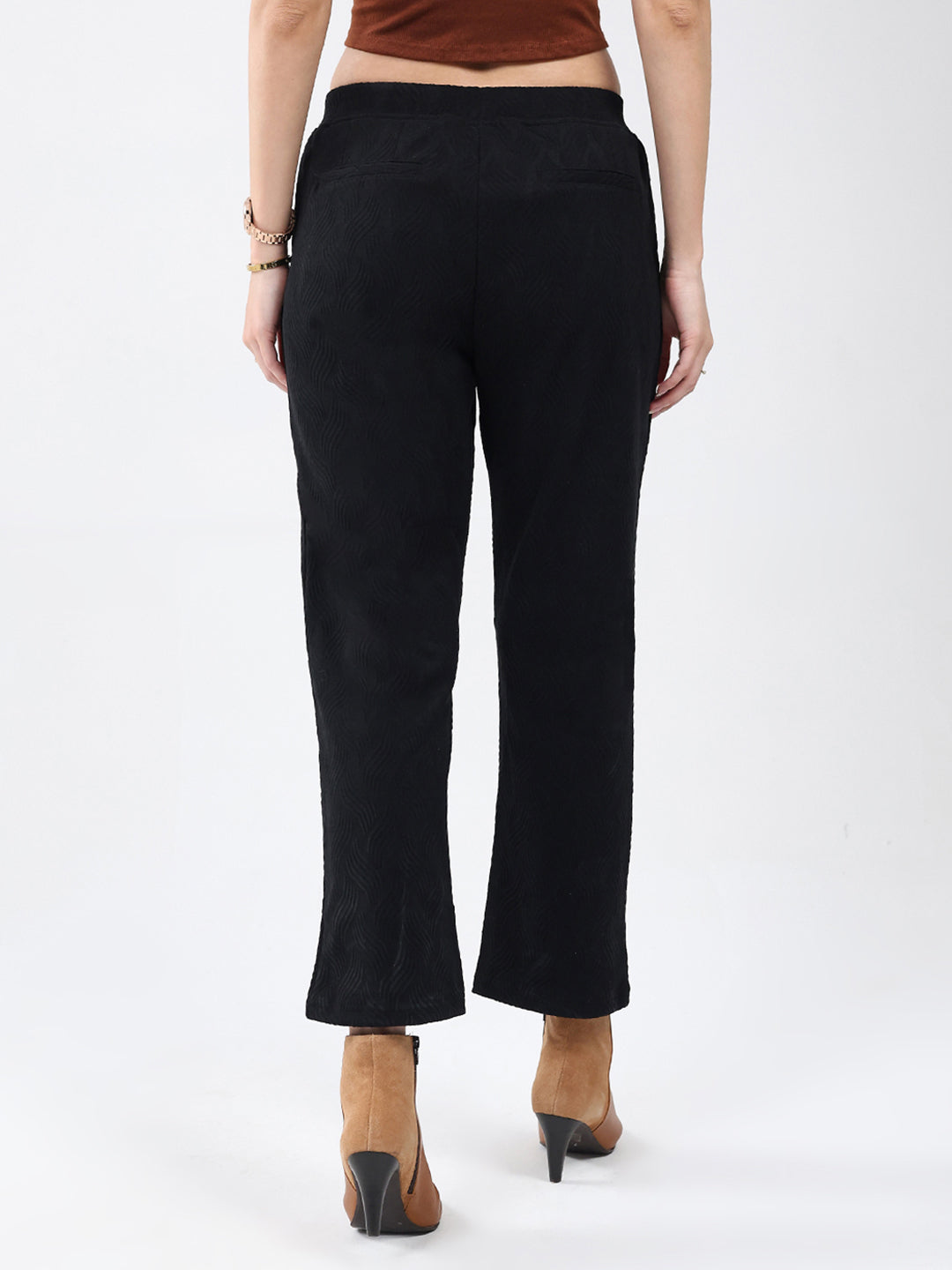 Women Black Self Design Regular Fit Winter Lower