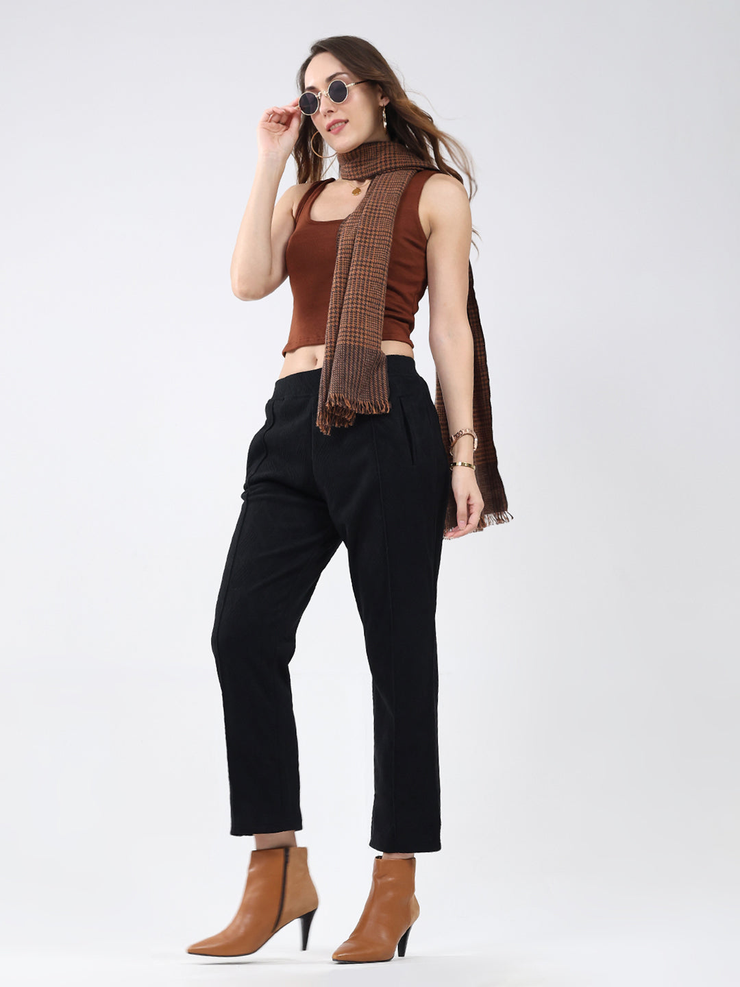 Women Black Self Design Regular Fit Winter Lower