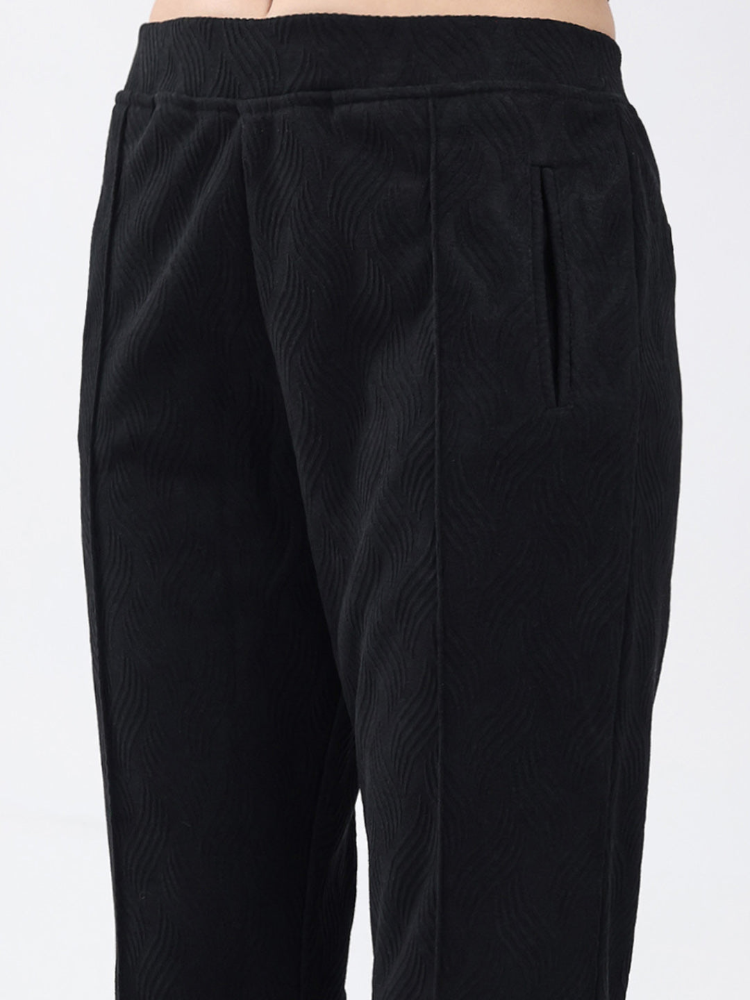 Women Black Self Design Regular Fit Winter Lower