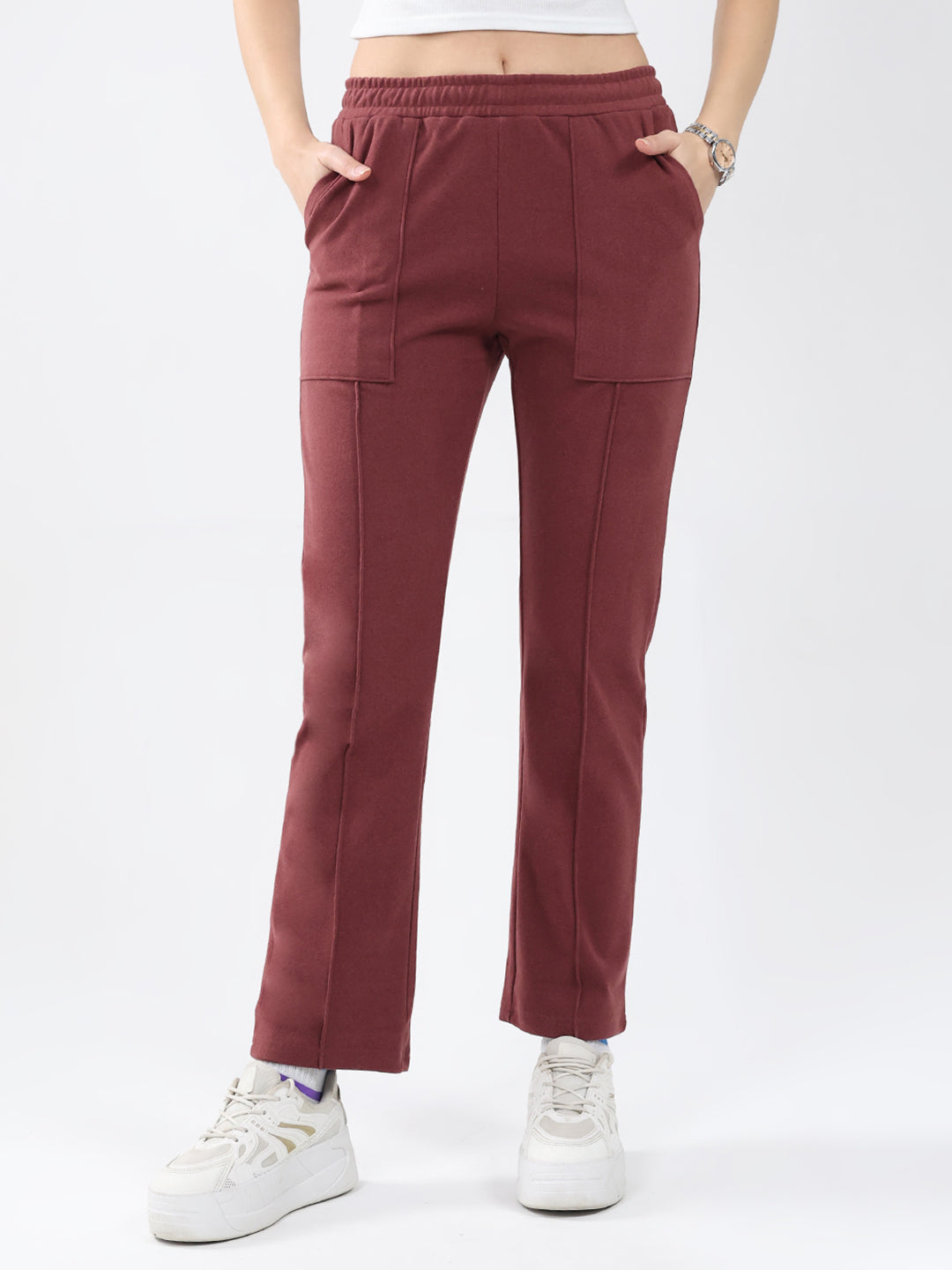 Women Rust Solid Regular Fit Winter Lower