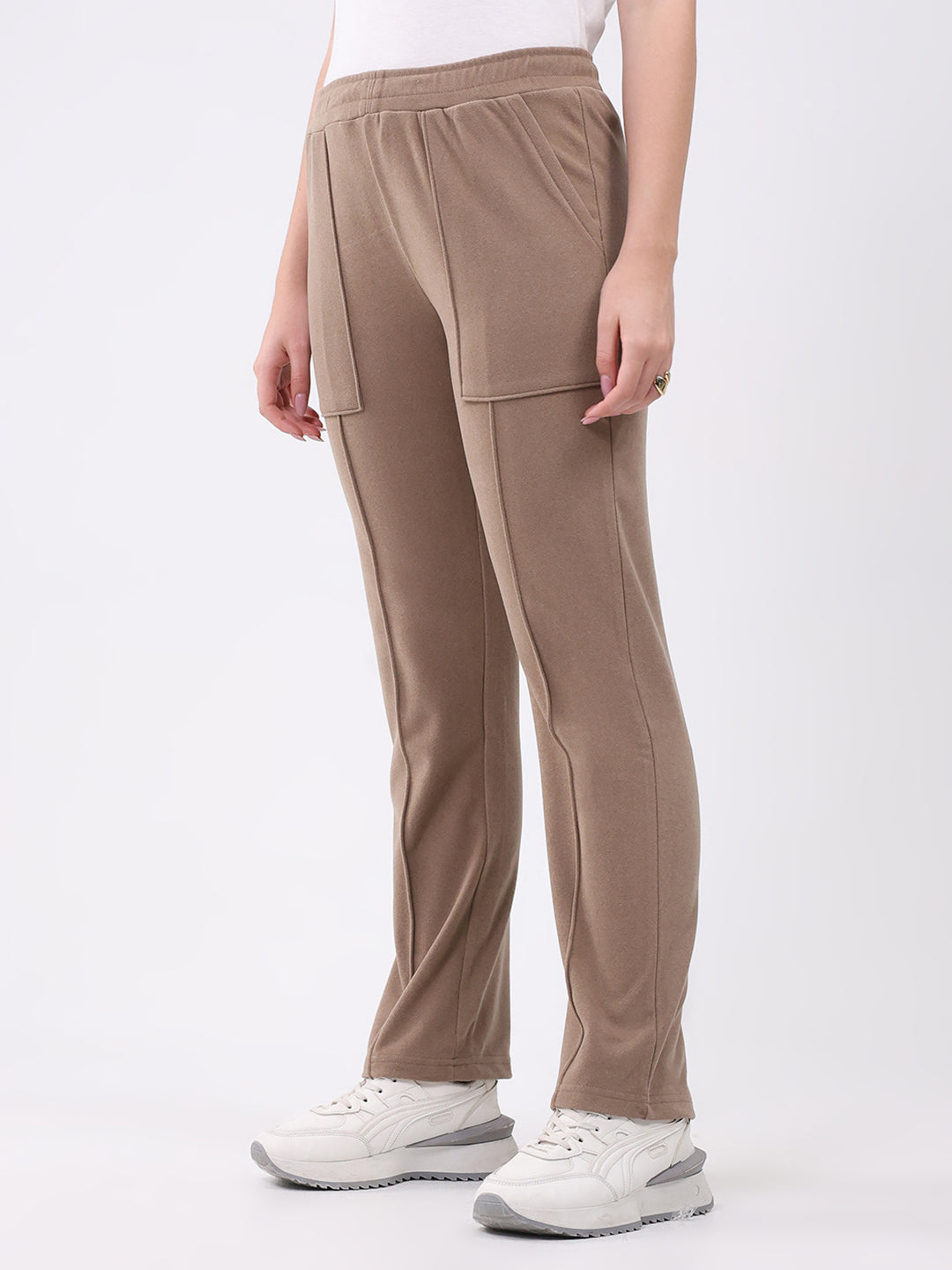 Women Khaki Solid Regular Fit Winter Lower