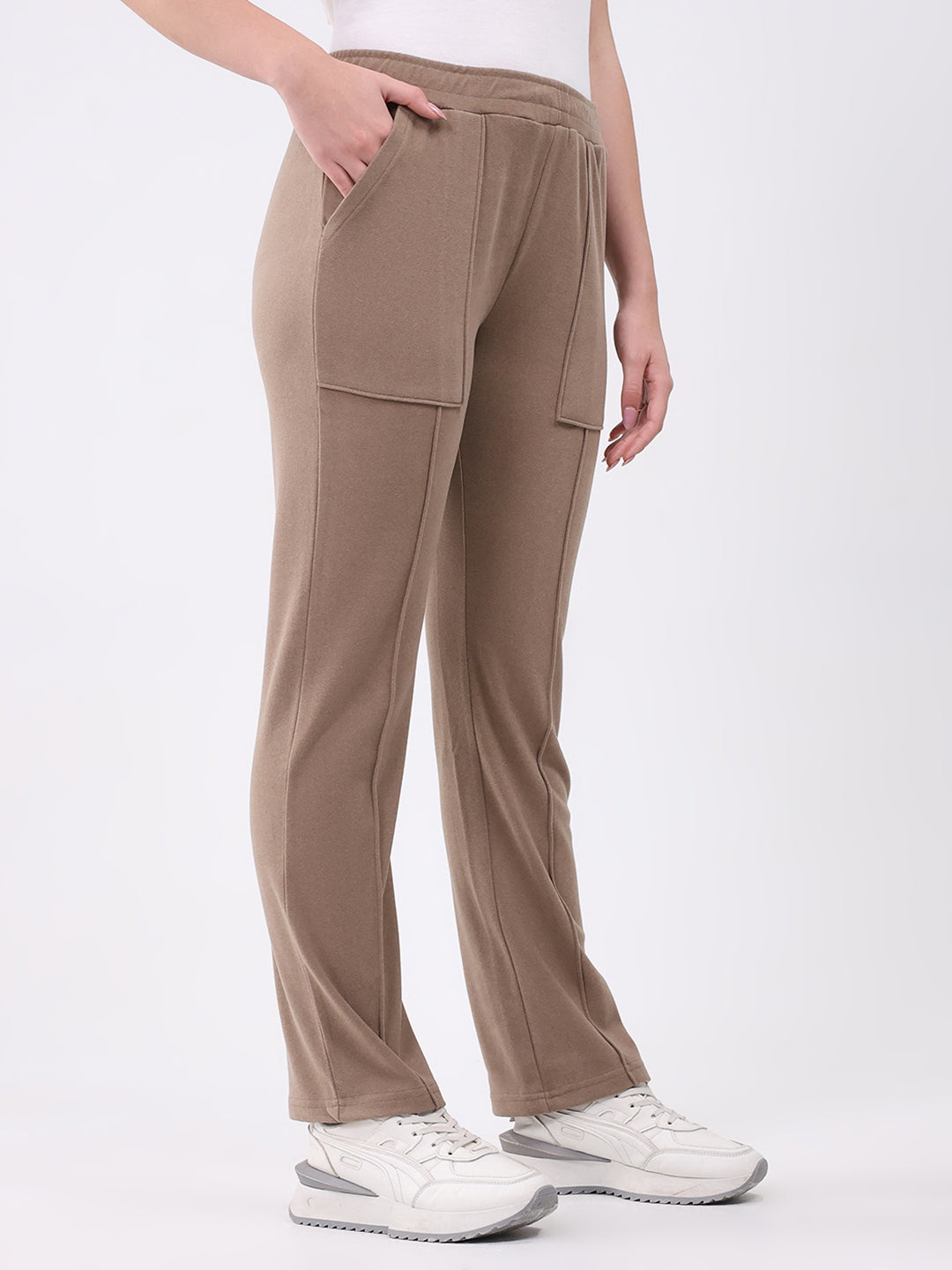 Women Khaki Solid Regular Fit Winter Lower