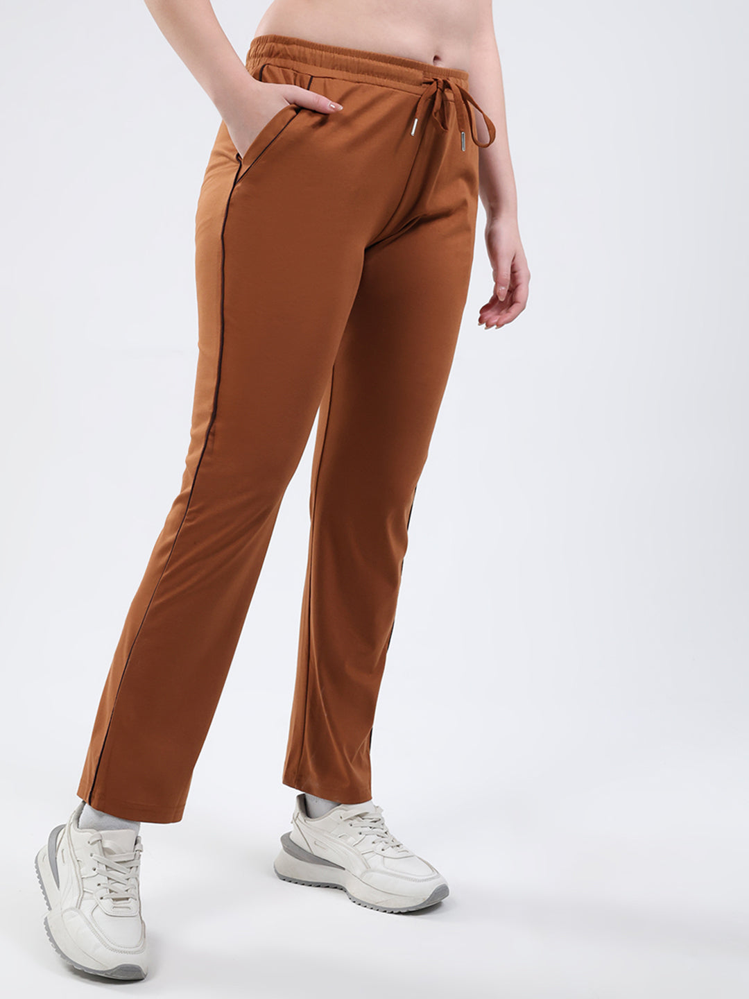 Women Rust Solid Regular Fit Winter Lower