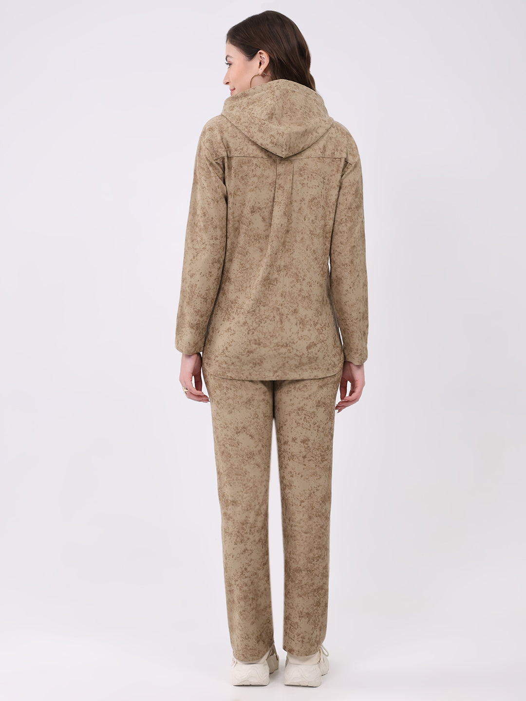 Women Beige Printed Hooded Full Sleeve Cords Set
