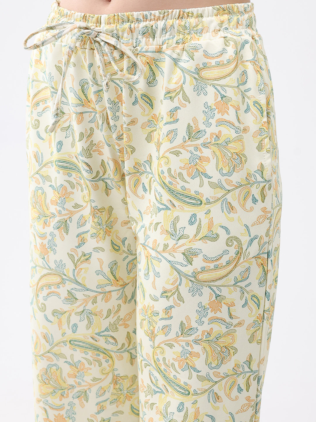 Women Yellow Printed Round Neck Full Sleeve Lower Set