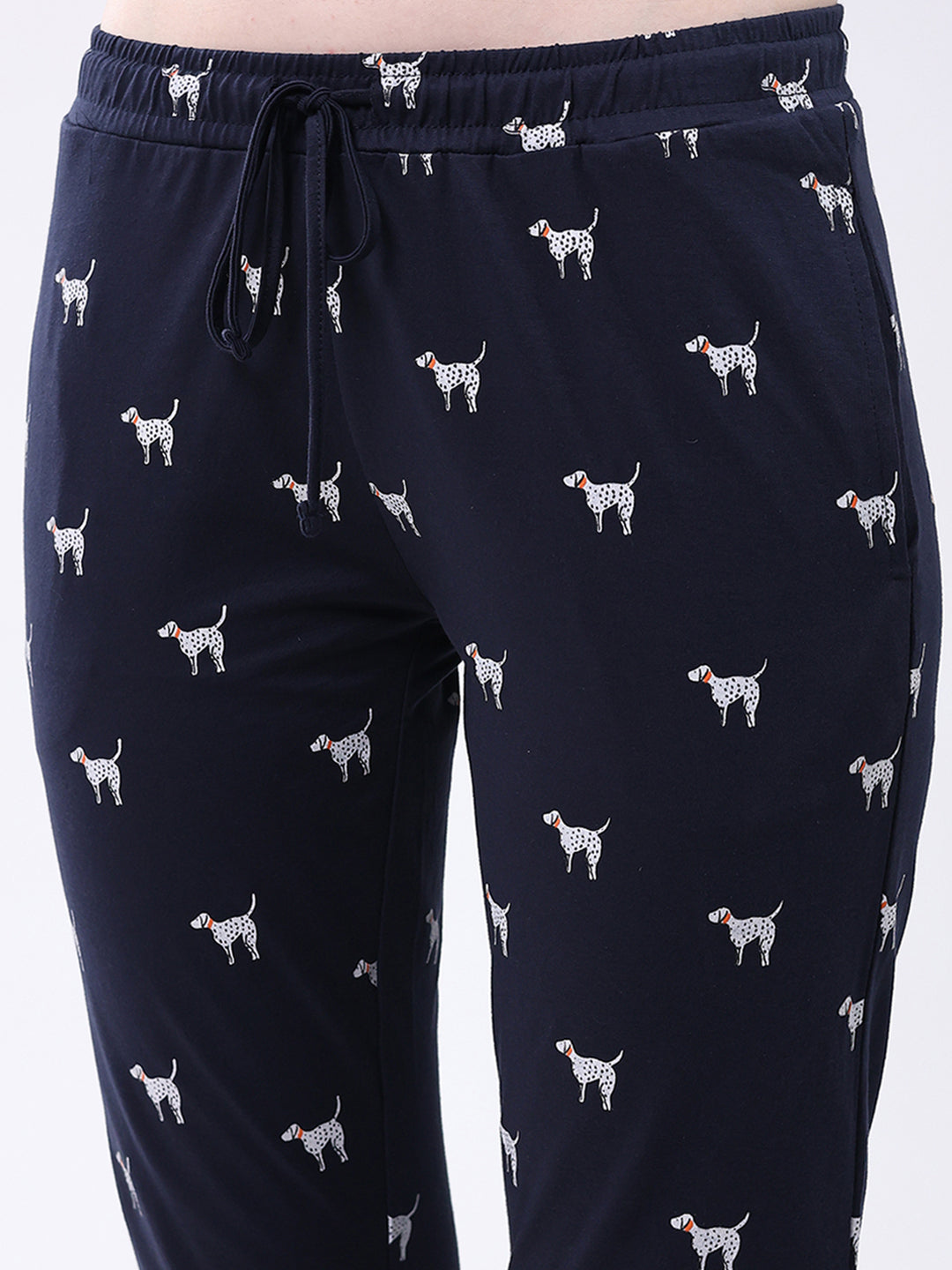 Women Navy Blue Printed Collar Full Sleeve Lower Set