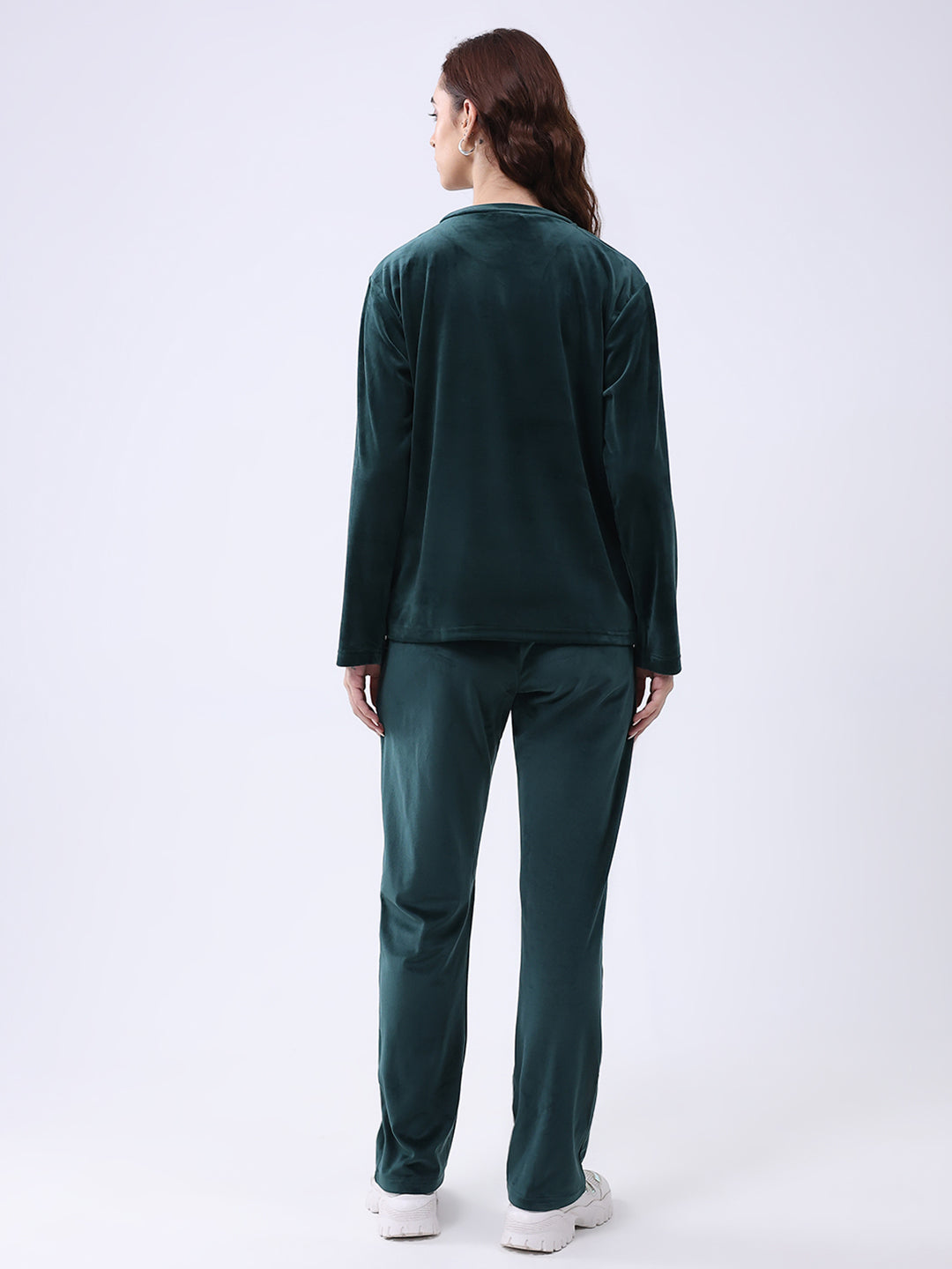 Women Green Printed Round Neck Full Sleeve Lower Set