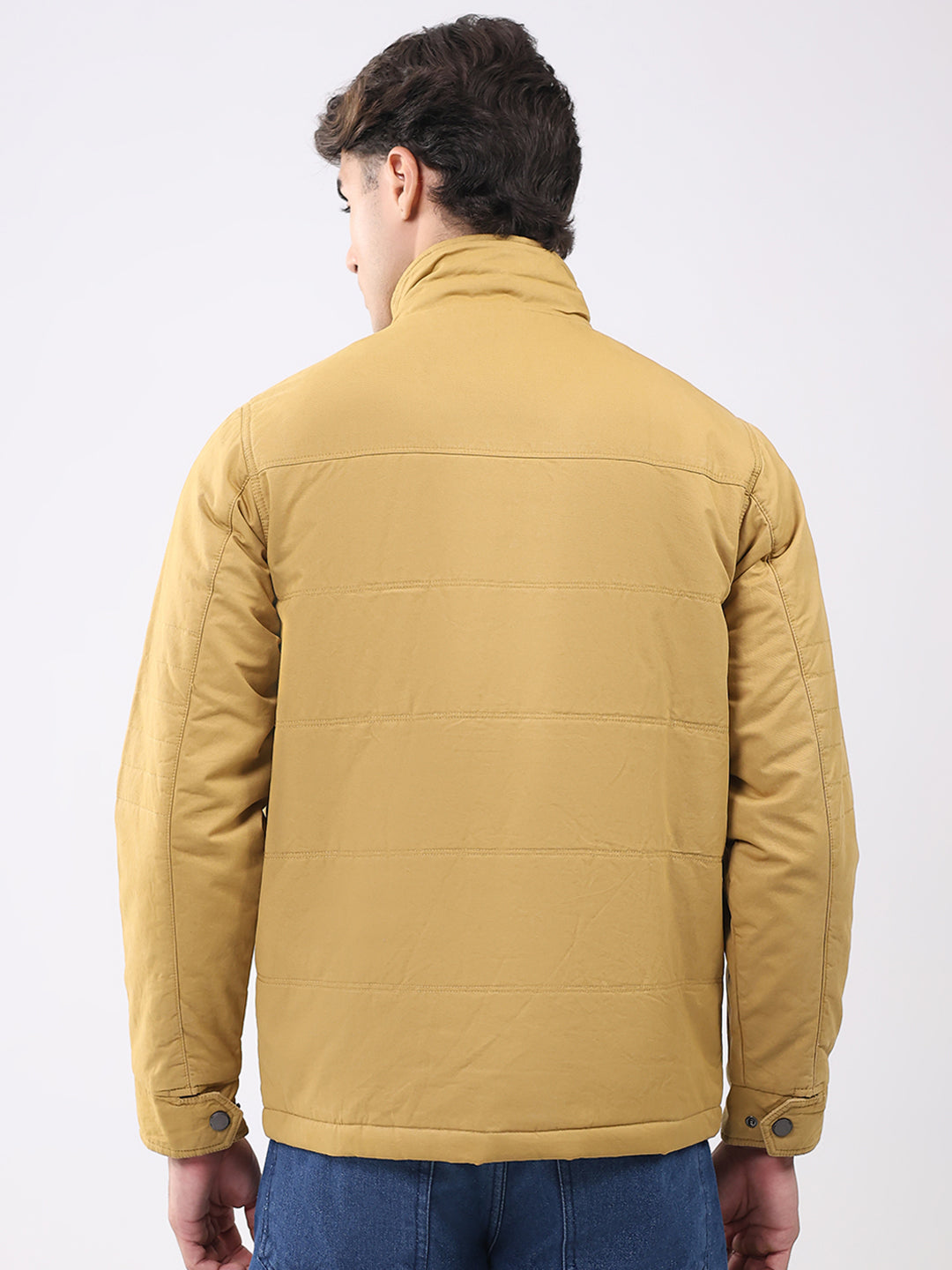 Men Yellow Solid Collar Full Sleeve Jacket