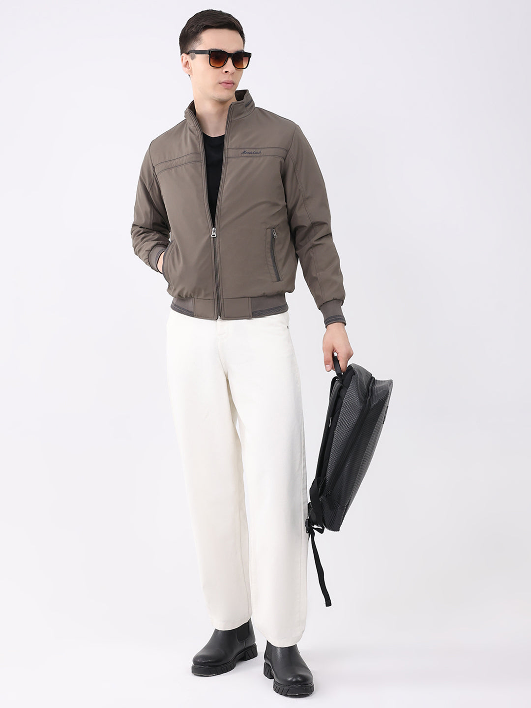 Men Brown Solid Collar Full Sleeve Jacket