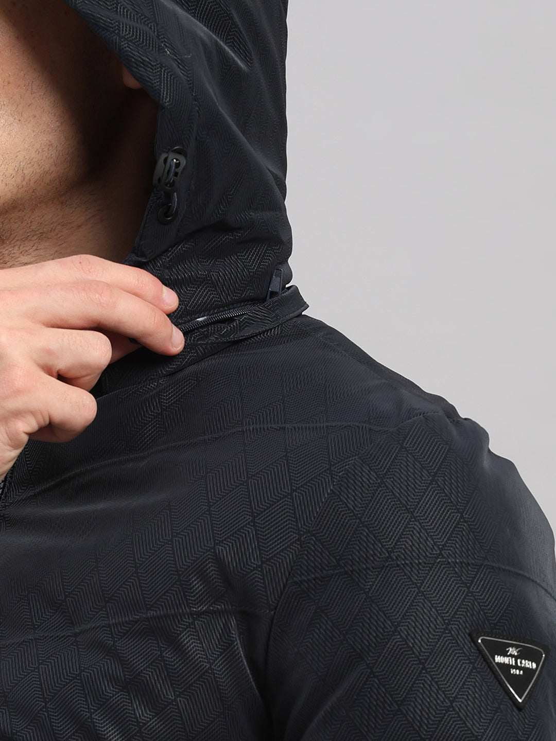 Men Navy Blue Solid Hooded Full Sleeve Jacket