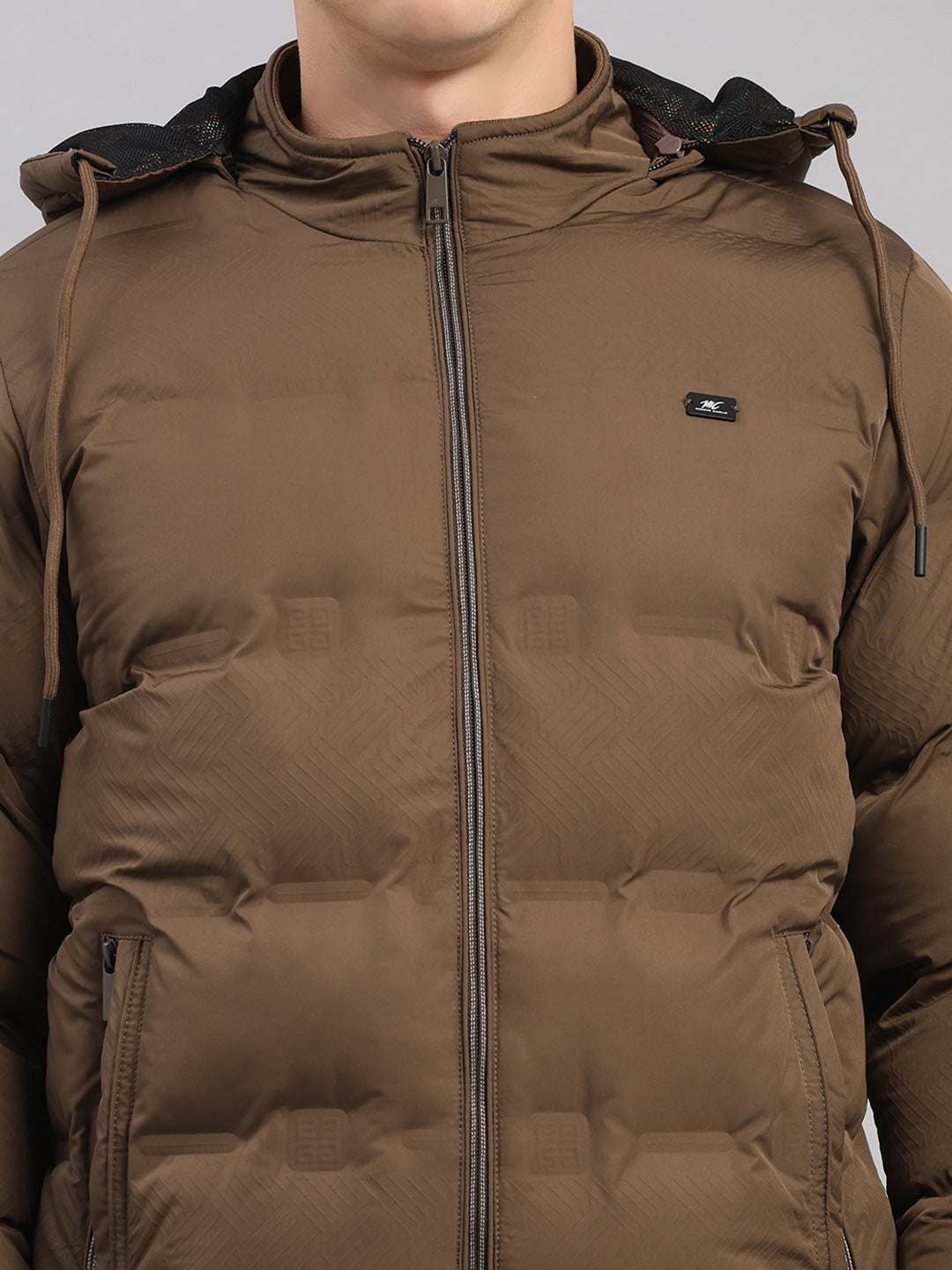 Men Brown Solid Hooded Full Sleeve Jacket