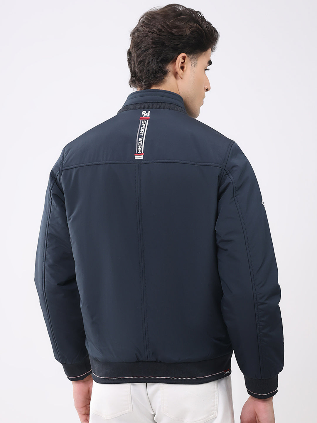 Men Navy Blue Solid Collar Full Sleeve Jacket