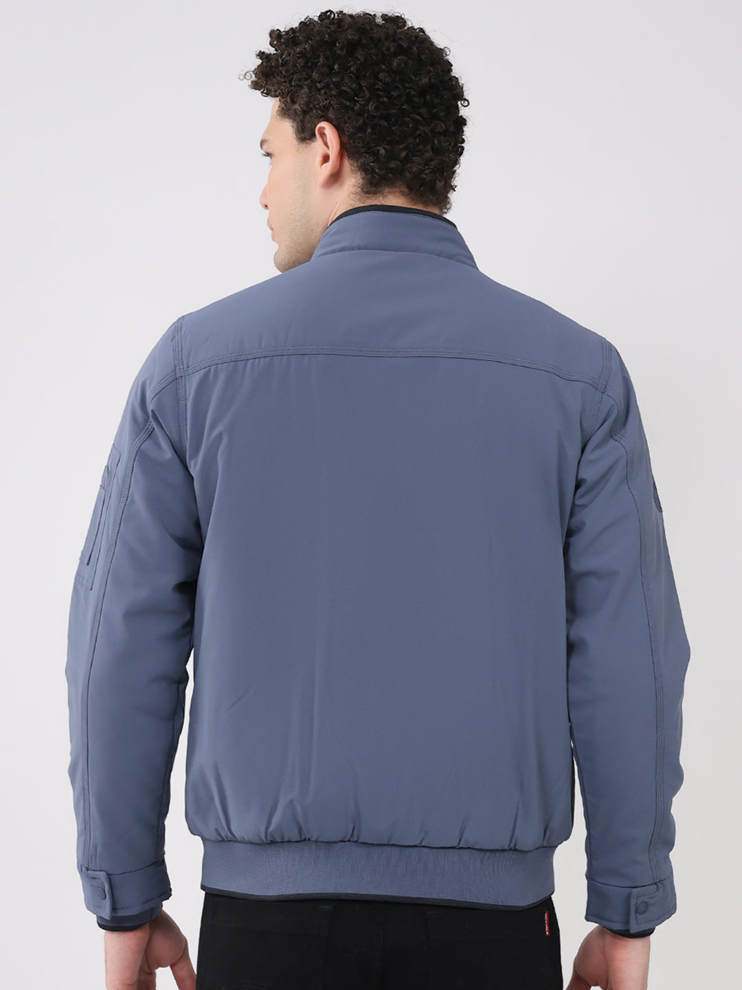 Men Blue Solid Collar Full Sleeve Jacket
