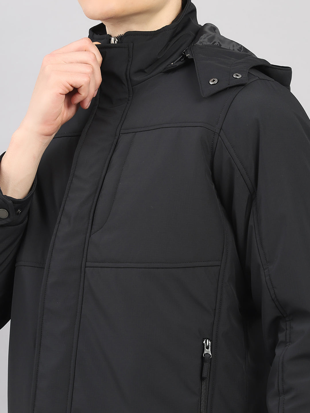 Men Black Solid 4 in 1 Convertible Hooded Jacket Wear It 4 Ways