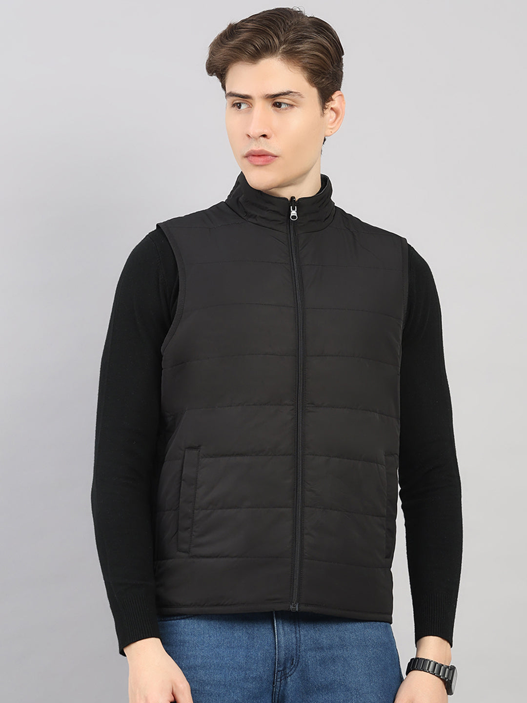 Men Black Solid 4 in 1 Convertible Hooded Jacket Wear It 4 Ways