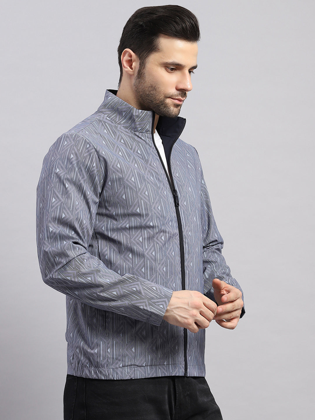 Men Navy Blue Solid Hooded Full Sleeve Reversible Jacket