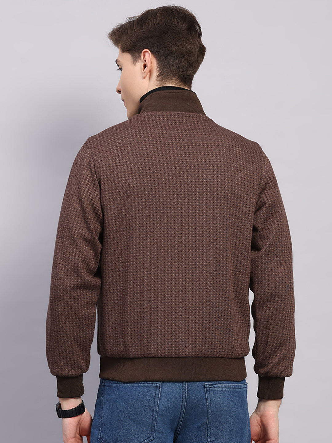 Men Khaki Solid Collar Full Sleeve Jacket