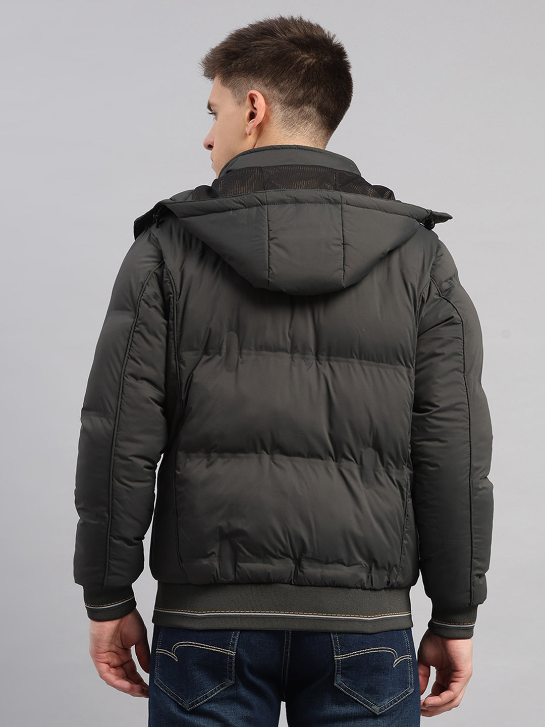 Men Olive Smart Hooded Jacket with Integrated Magnetic Earphones