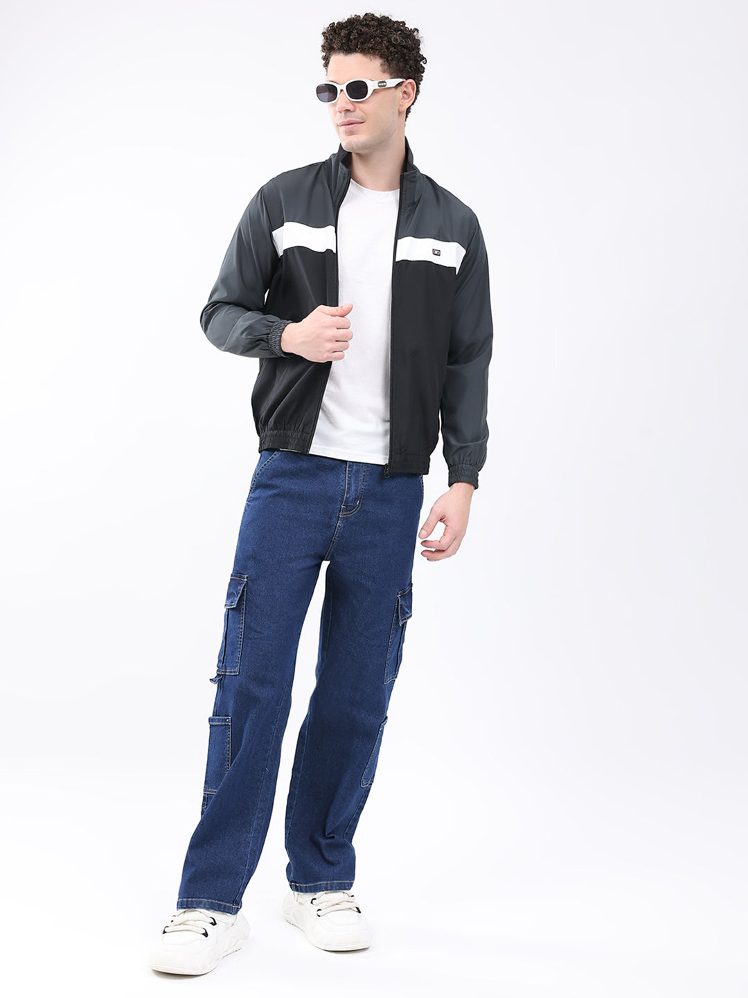 Men Grey Printed Collar Full Sleeve Jacket