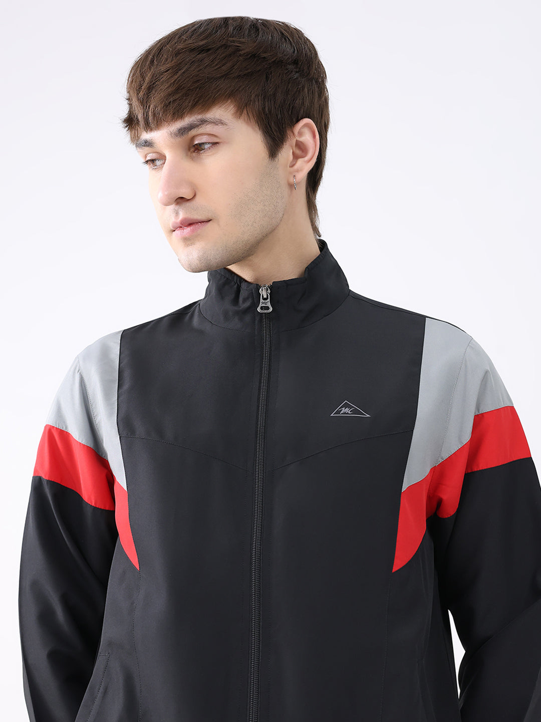 Men Black Printed Collar Full Sleeve Jacket