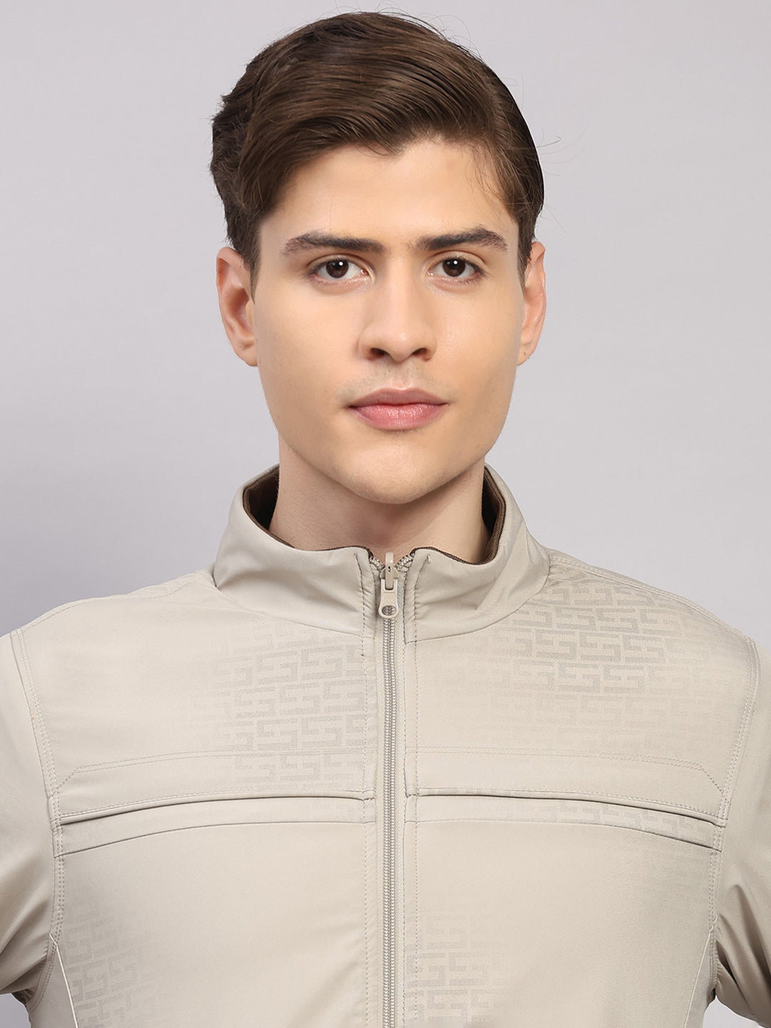 Luxuria Men Beige Solid Collar Full Sleeve Jacket