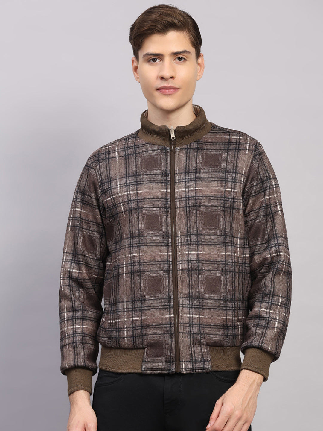 Luxuria Men Beige Solid Collar Full Sleeve Jacket