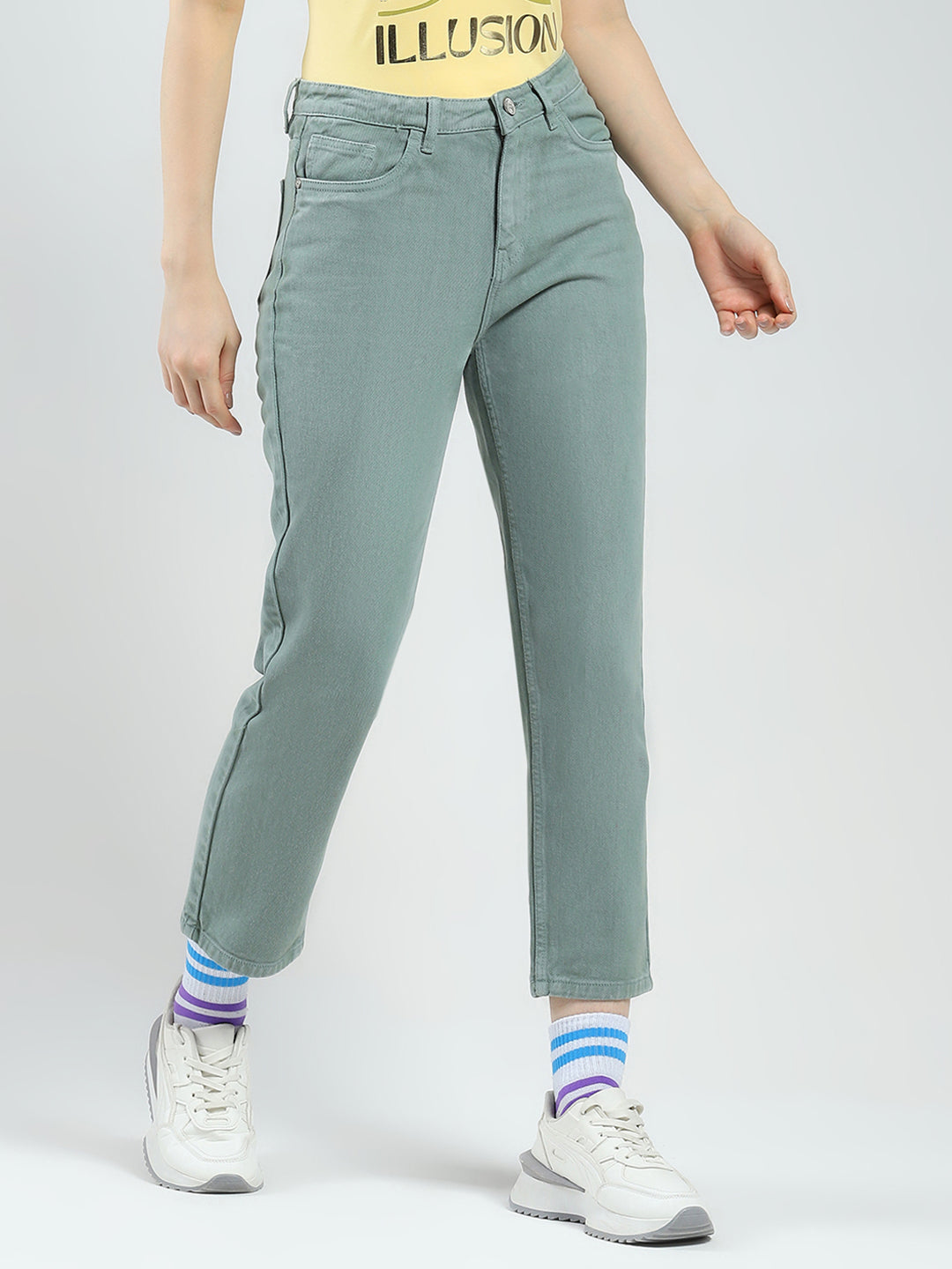 Women Green Solid Slim Fit Denim