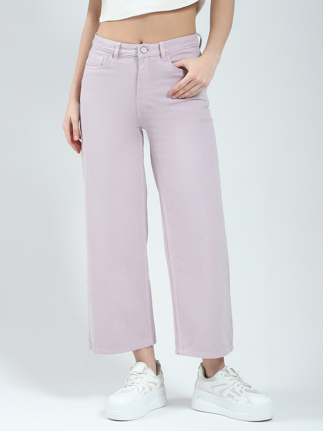 Women Purple Solid Regular Fit Denim