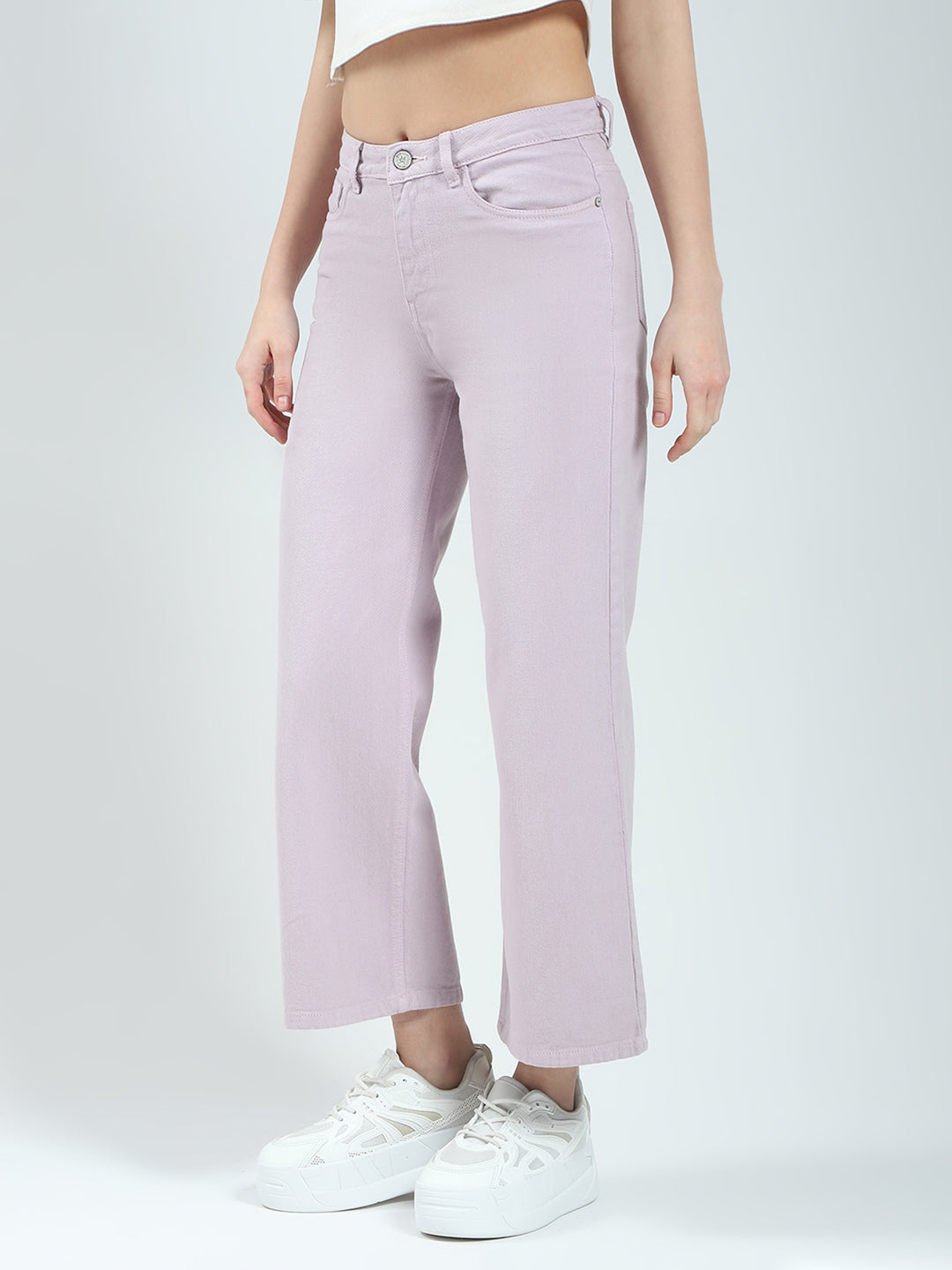 Women Purple Solid Regular Fit Denim