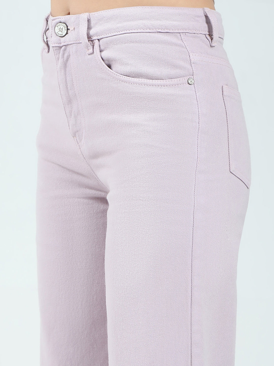 Women Purple Solid Regular Fit Denim