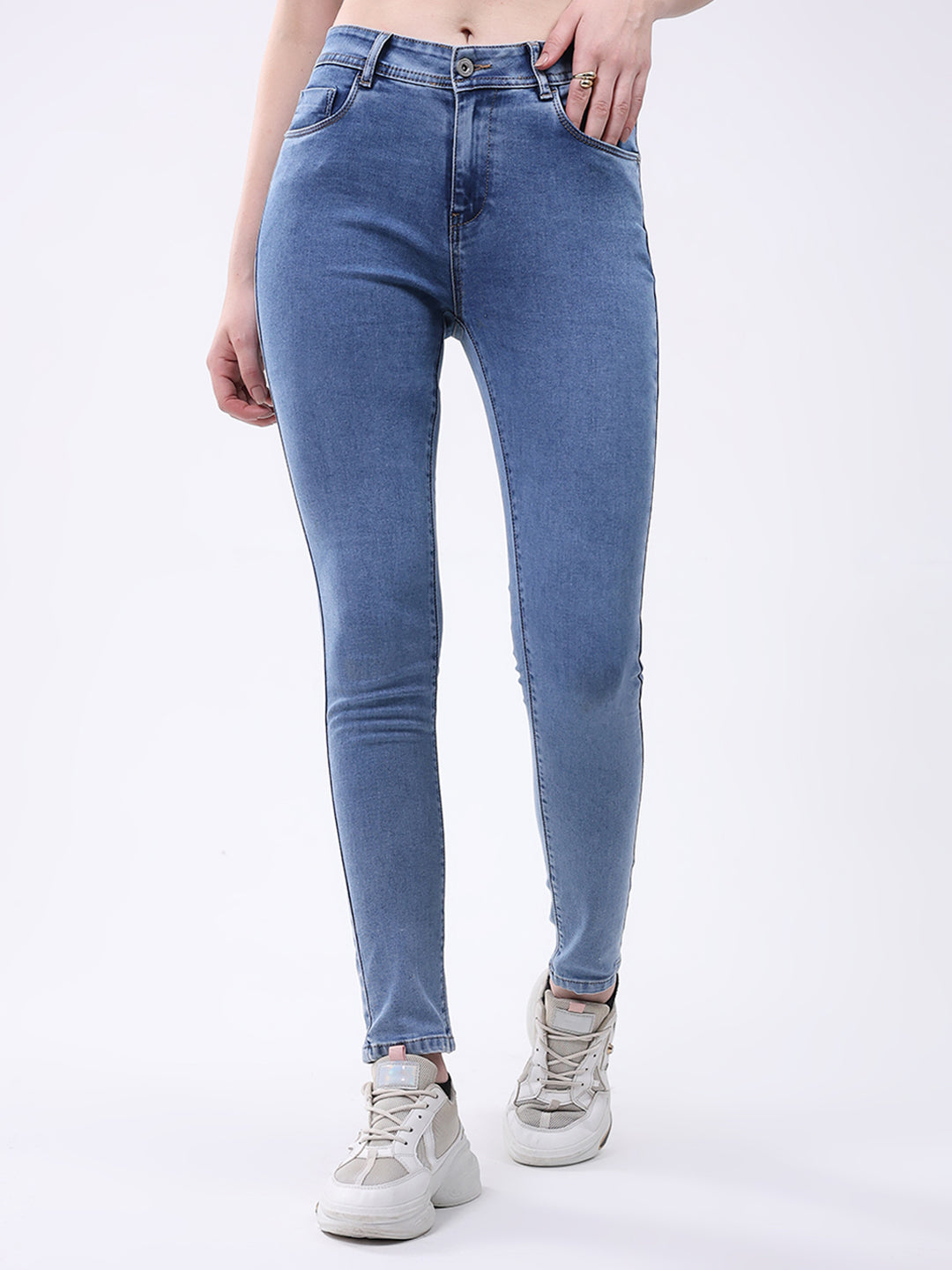 Women Blue Solid Slim Fit Denim