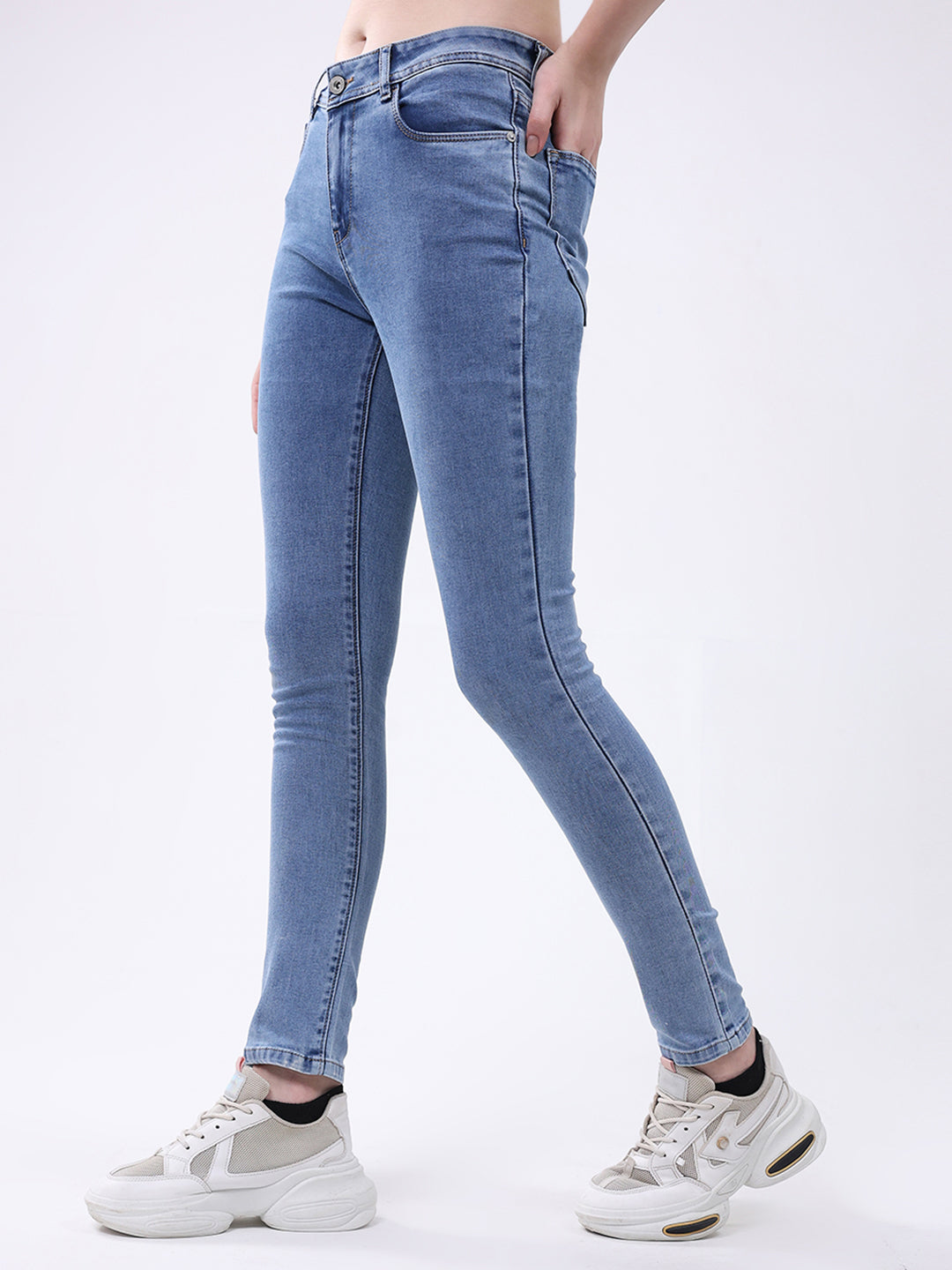Women Blue Solid Slim Fit Denim
