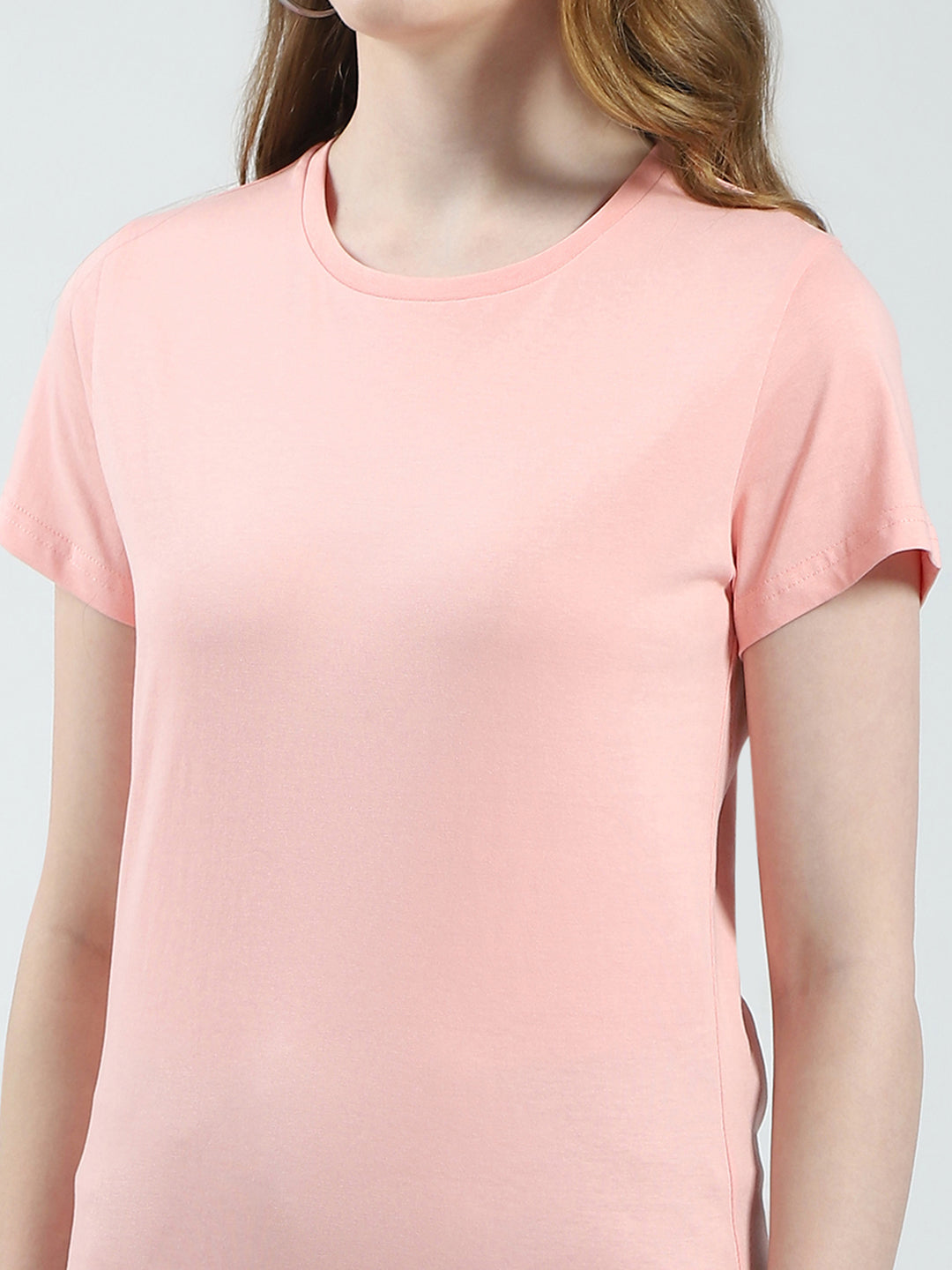 Women Peach & Blue Solid Round Neck Half Sleeve Top 2Pc Set