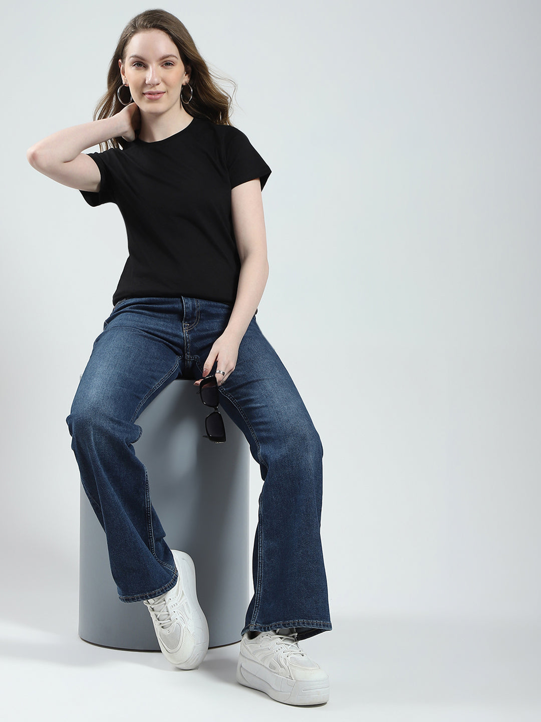 Women Teal Blue & Black Solid Round Neck Half Sleeve Top 2Pc Set