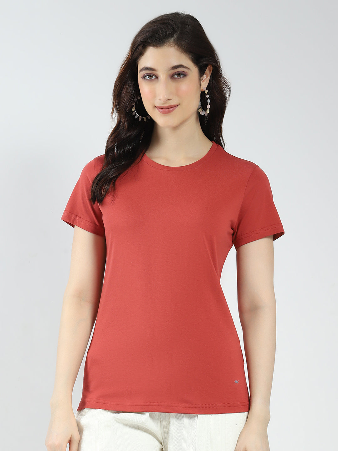 Women Navy Blue & Rust Solid Round Neck Half Sleeve Top 2Pc Set