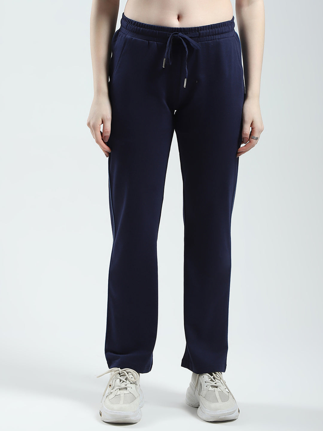 Women Navy Blue Solid Regular Fit Lower