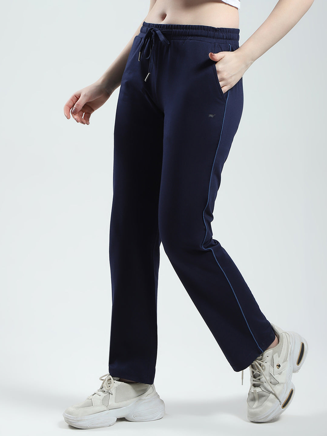 Women Navy Blue Solid Regular Fit Lower