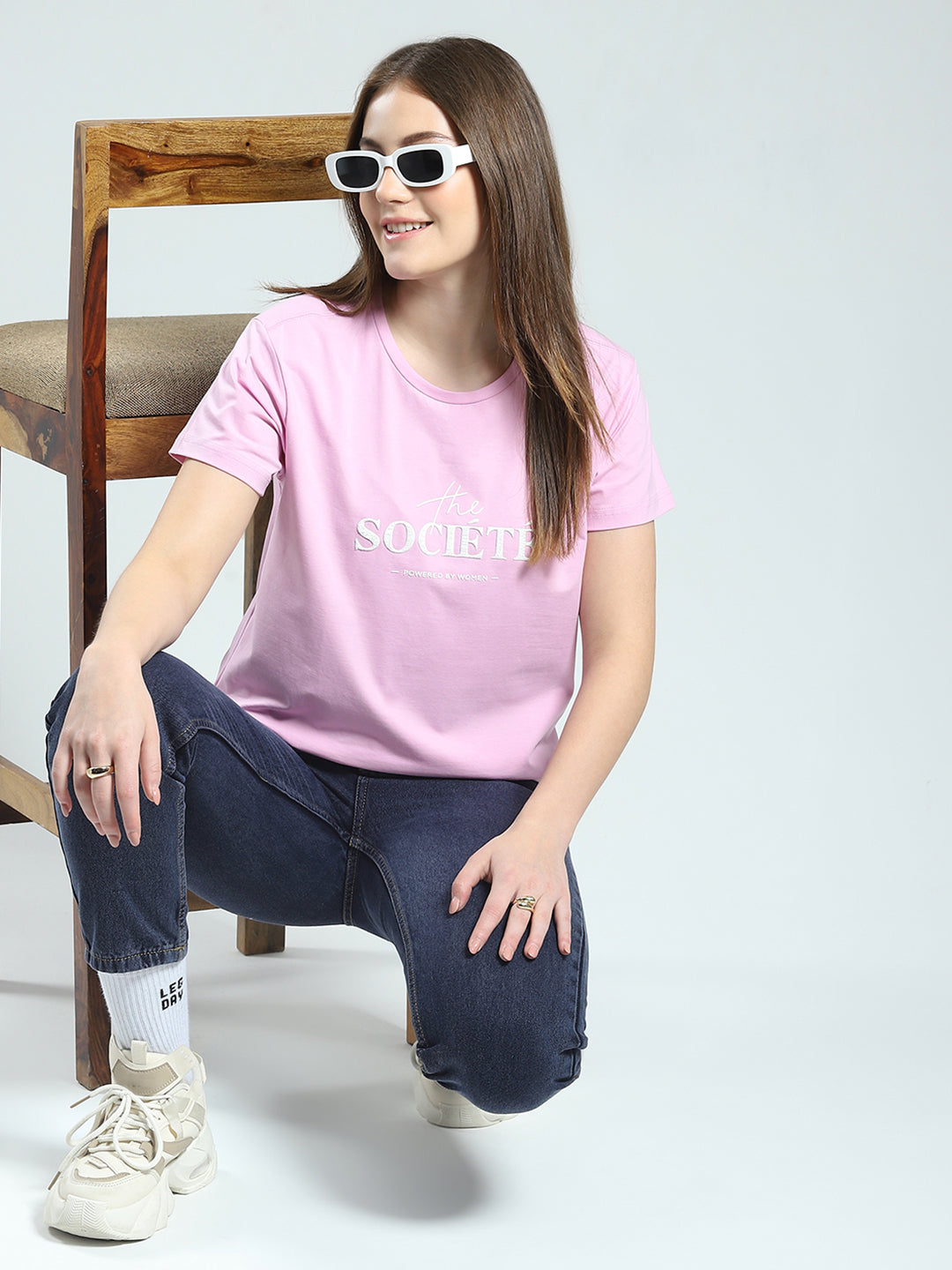 Women Purple Printed Round Neck Half Sleeve Top