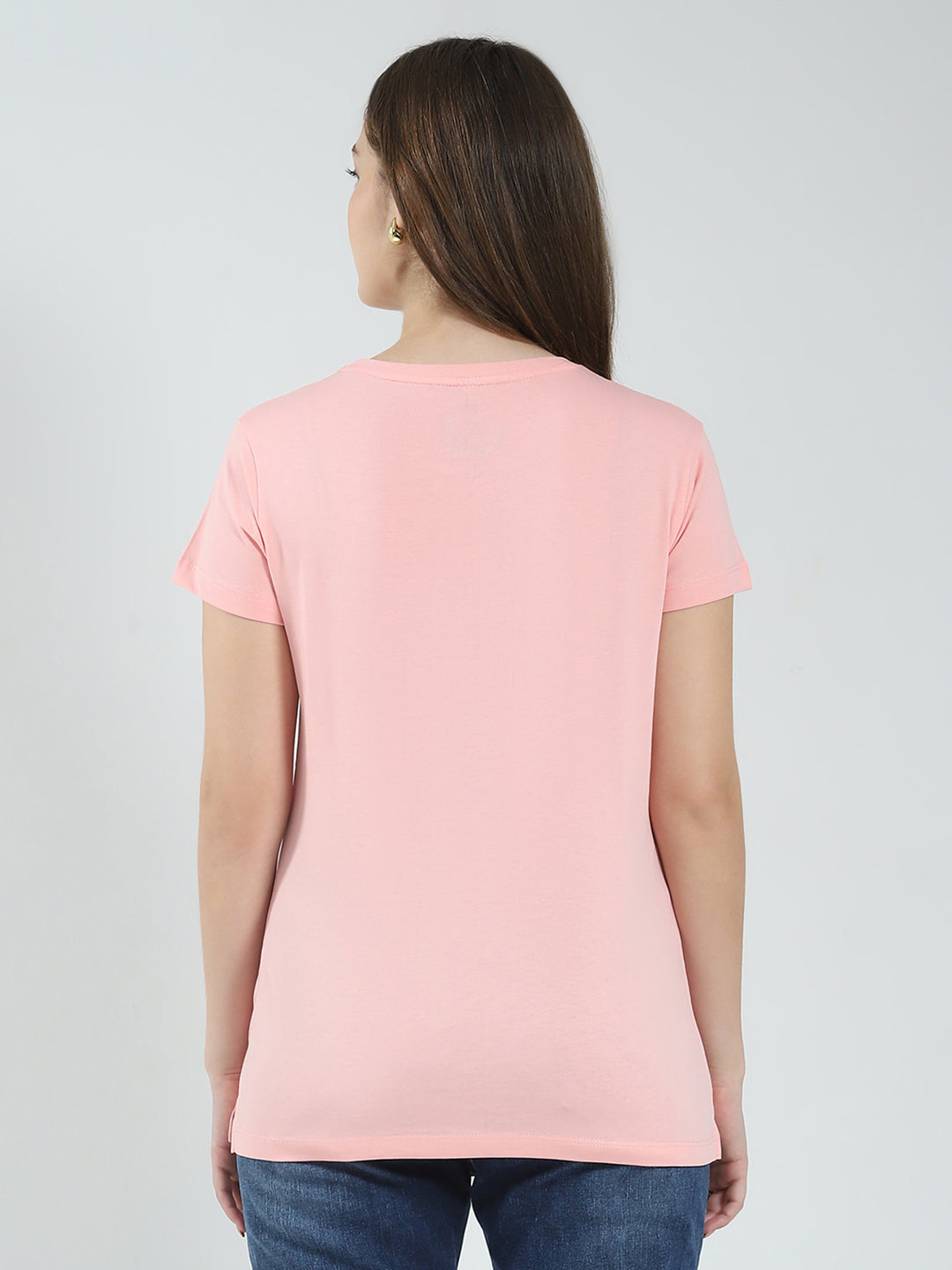 Women Navy Blue & Peach Printed Round Neck Half Sleeve Top (Pack of 2)